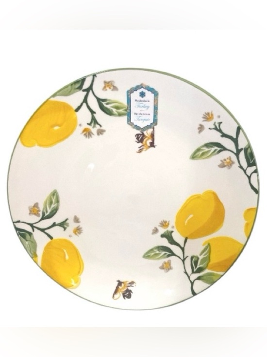 Papart Seramik Other - Set Of 4 Lemon Tree And Honey Bees Dinner Plates Hand Painted CeramicPlates NWT